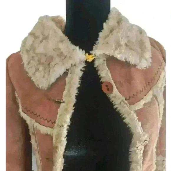 Miss Sixty Womens Suede Vintage 70s Penny Lane Bohemian Faux Fur Trim Coat XS - Picture 4 of 16